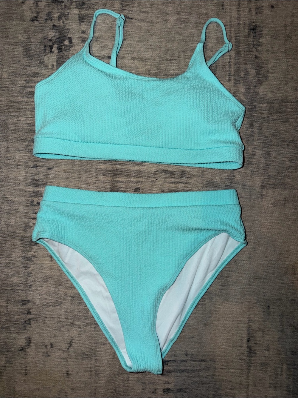 Teal Ribbed two piece swimsuit, size L NWOT